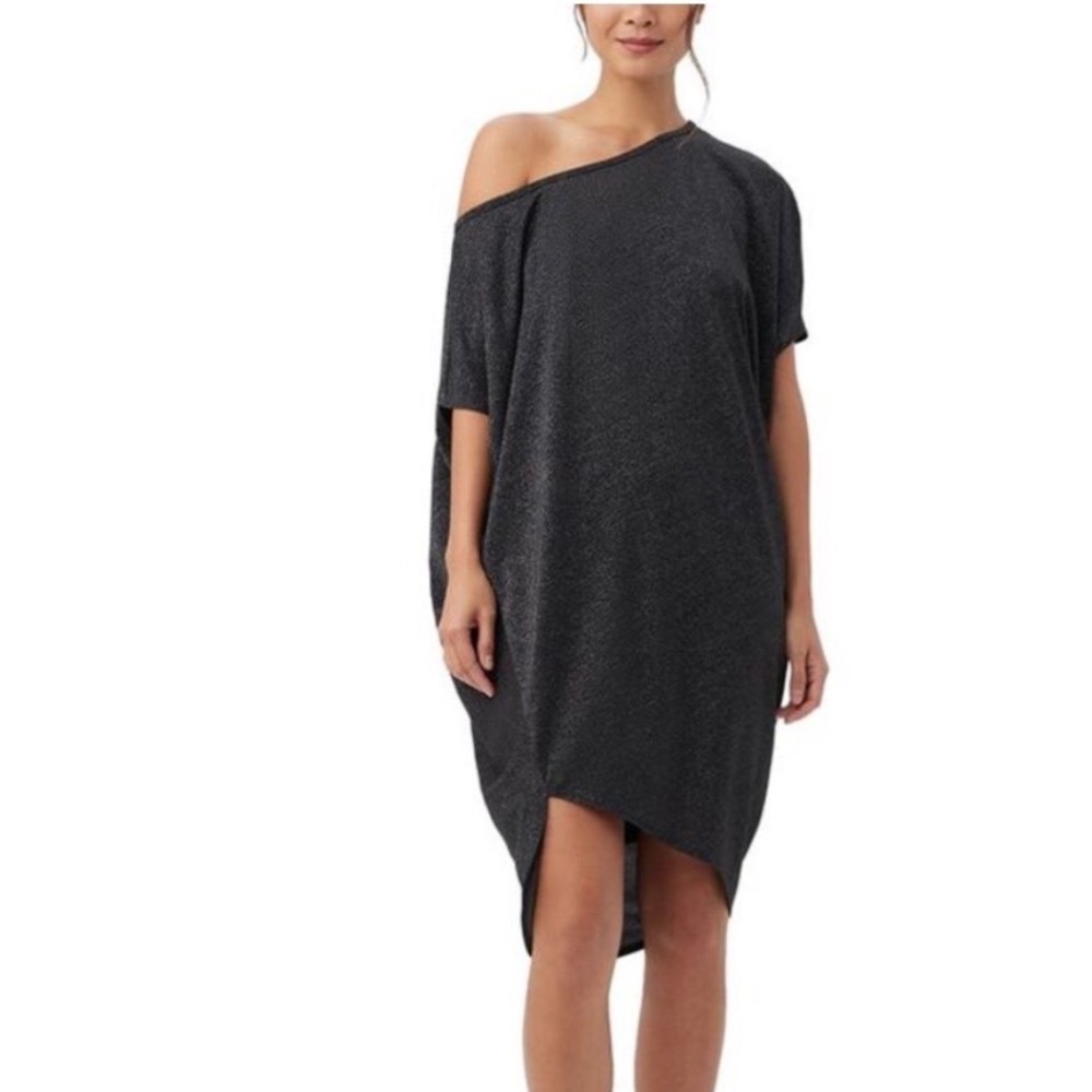 Trina Turk‎ Black One Shoulder Draped Cocktail Dress Asymmetrical XS